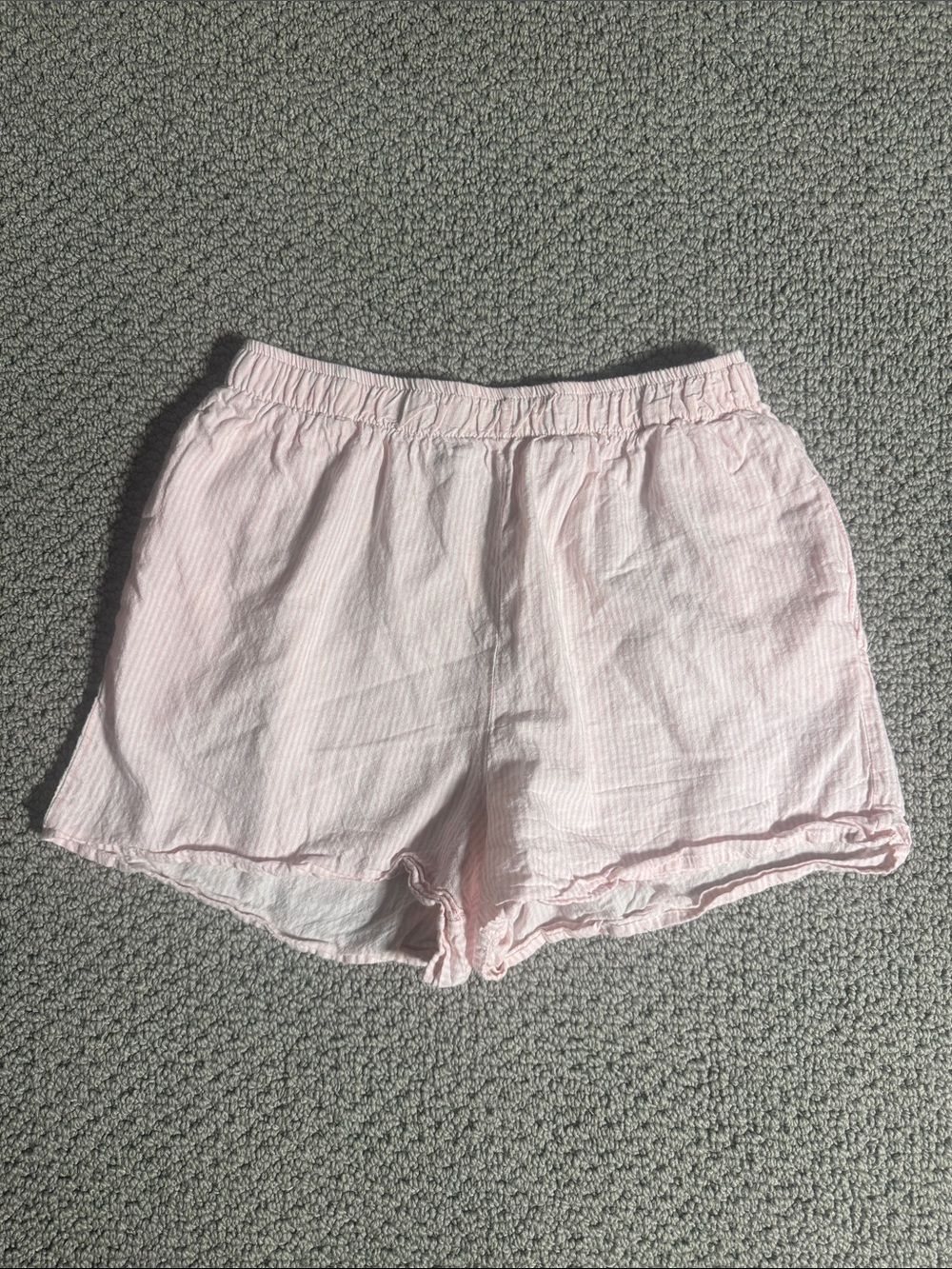 Subdued Light Pink Pinstripe Women's Elastic-Waist Shorts- M